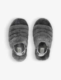 Ugg Fluff Yeah Logo-strap Sheepskin Sandals 7-9 Years 7 Ugg Fluff Yeah Logo-strap Sheepskin Sandals 7-9 Years -Ugg R03774255 GREY ALT02