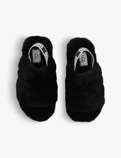 Ugg Fluff Yeah Logo-strap Sheepskin Sandals 6-12 Years -Ugg R03850300 BLACK ALT02