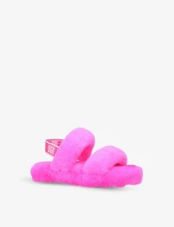 Ugg Oh Yeah Logo-strap Sheepskin Slides 7-10 Years -Ugg R03850302 PINK ALT02