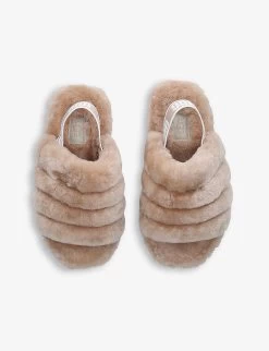 Ugg Fluff Yeah Logo-strap Sheepskin Sandals 6-10 Years -Ugg R03955876 BROWN ALT01