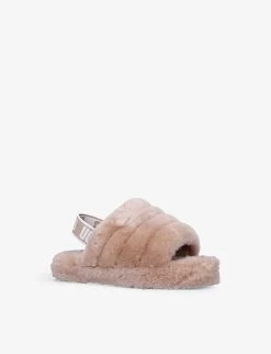 Ugg Fluff Yeah Logo-strap Sheepskin Sandals 6-10 Years -Ugg R03955876 BROWN ALT02