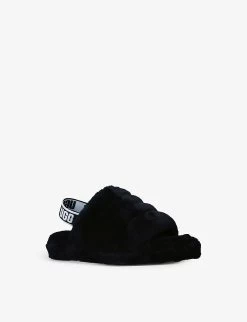 Ugg Fluff Yeah Logo-strap Sheepskin Sandals 7-9 Years -Ugg R03955900 BLACK ALT02
