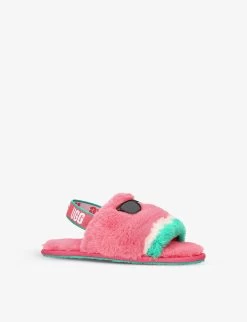Ugg Fluff Yeah Watermelon Wool And Recycled Polyester-blend Slippers 2-7 Years -Ugg R04120210 PINK ALT02